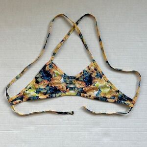 Jolyn Tomcat Yellow and Blue Floral Bikini Top XS